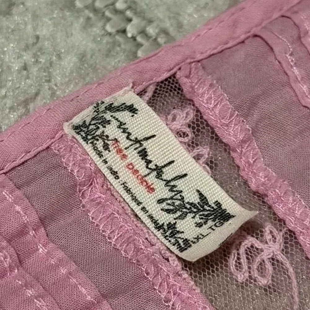 Free People Pink Smocked lace Bodysuit size XL Sage Boho Fairy Feminine Cottage